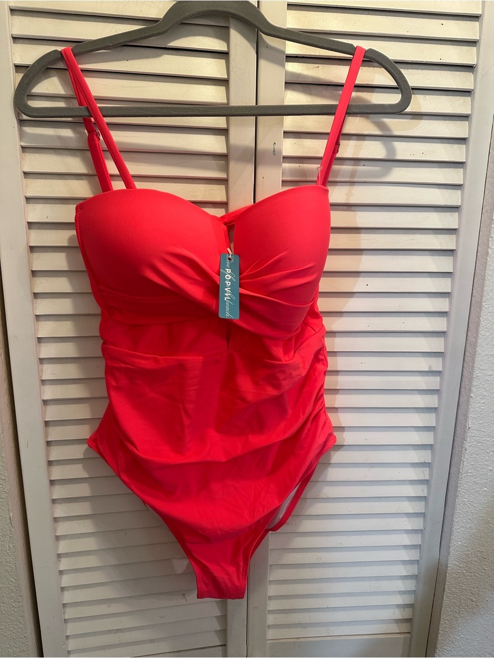 Bright Coral Ruched One-Piece Swimsuit with Molded Cups